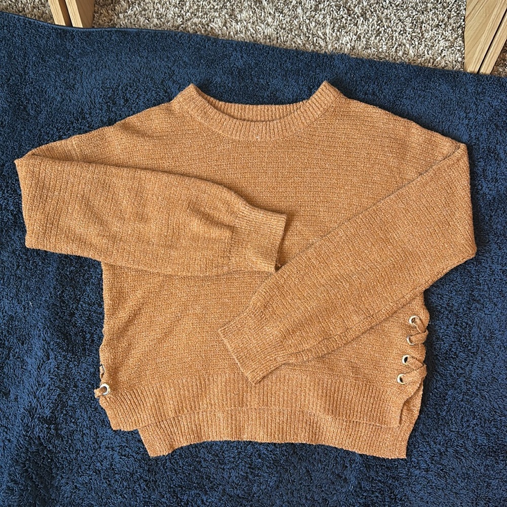 SO Rust Knit Crew Neck Side-Tie Pullover Sweater Size XS